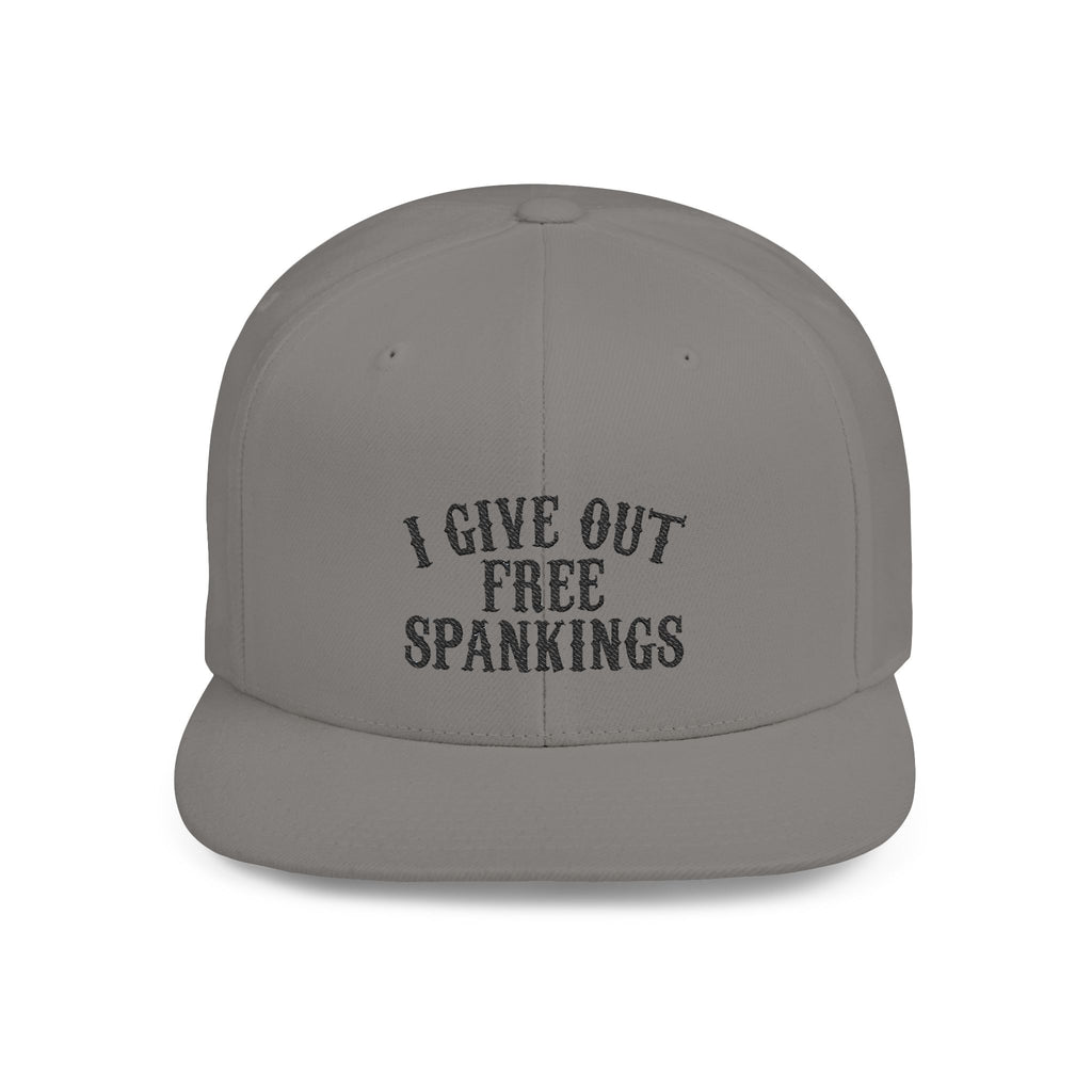 Snapback Hat — "I Give Out Free Spankings" Embroidered Flat Bill Cap