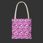 Cute Pink & Black Skull Floral Tote Bag — Reusable Everyday Beach Shopping Bag