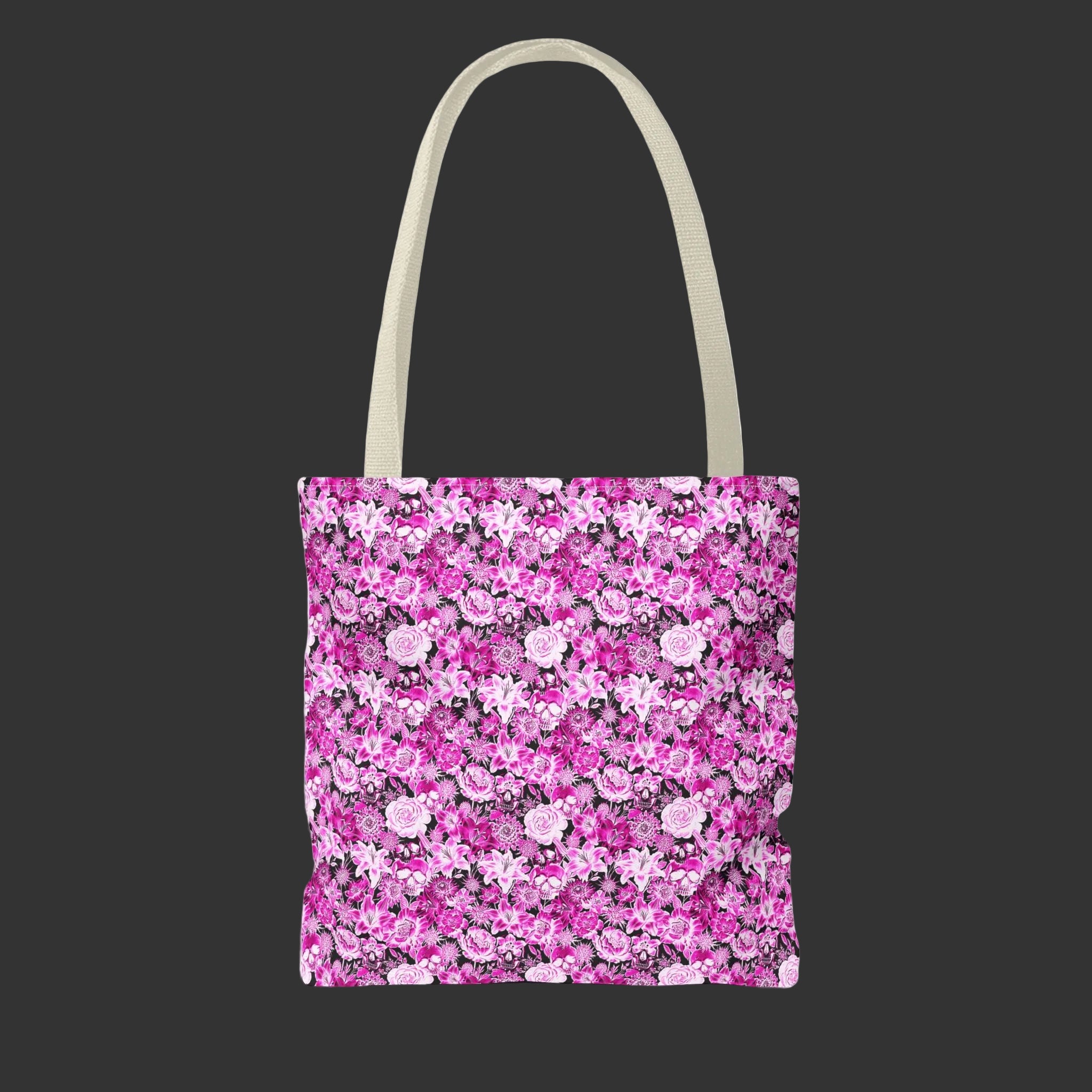 Cute Pink & Black Skull Floral Tote Bag — Reusable Everyday Beach Shopping Bag