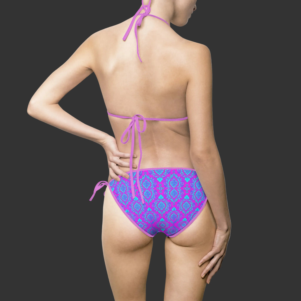 Bright Pink on Purple "NON CURO" Bikini Swimsuit — Handcrafted Art Print