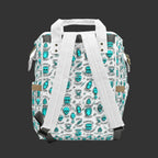 Teal Skull Diaper Backpack — 'Cursed by Cuteness' Multifunctional Baby Bag with Changing Pad