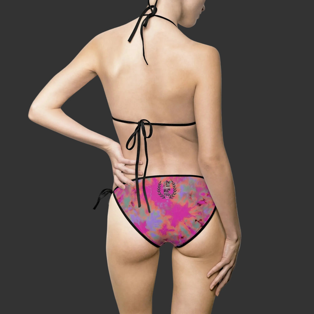 "NON CURO" Tie-Dye Bikini Swimsuit — Bold & Light Pink Splash