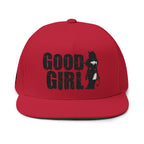 Flat Bill Cap — "Good Girl" Embroidered Devil Girl Snapback