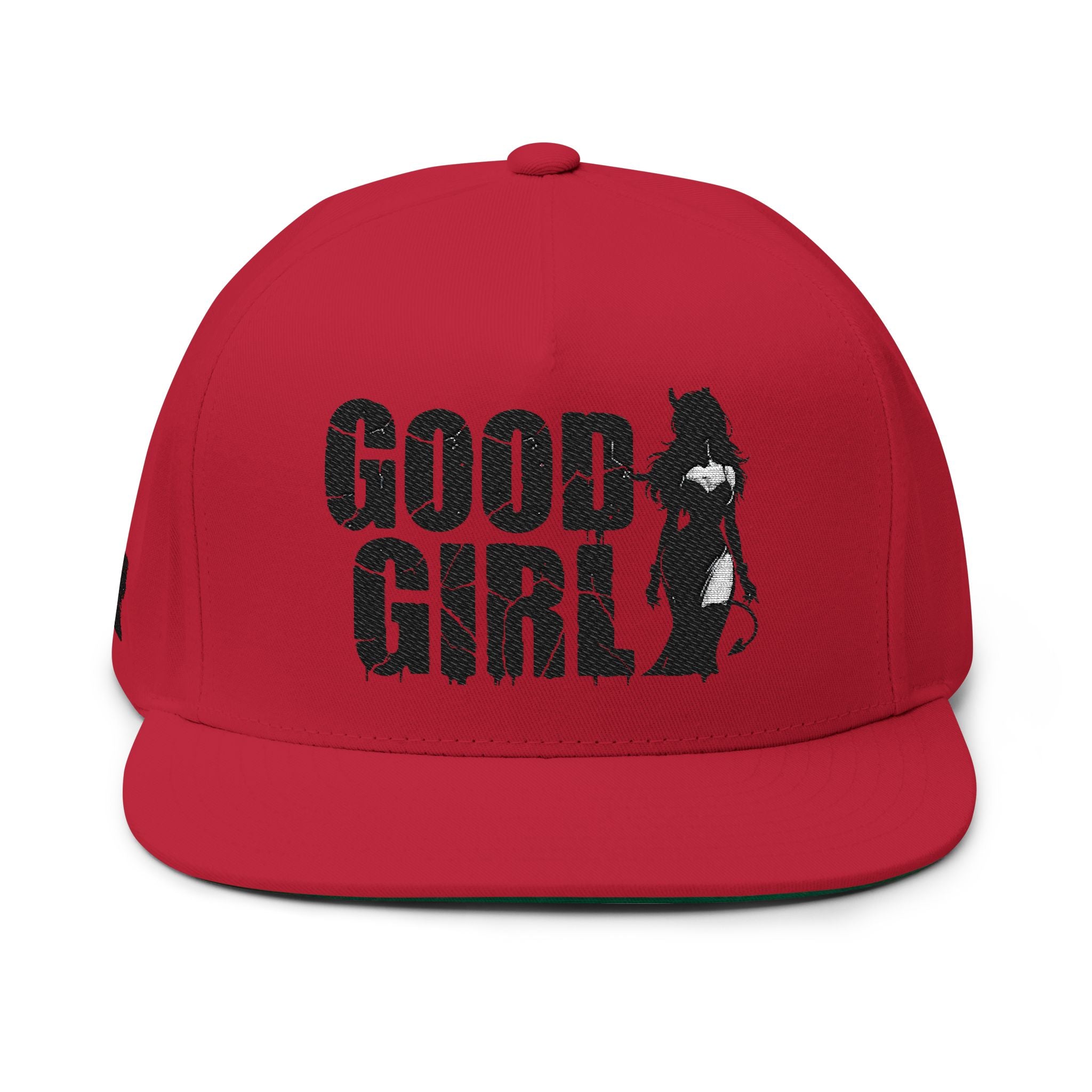 Flat Bill Cap — "Good Girl" Embroidered Devil Girl Snapback