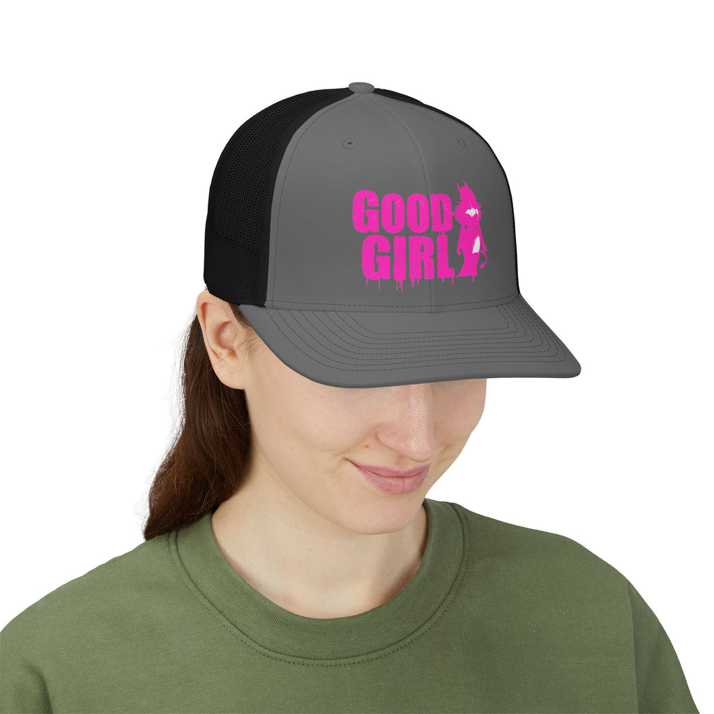 Good Girl Trucker Cap — Pink Graphic Snapback Hat