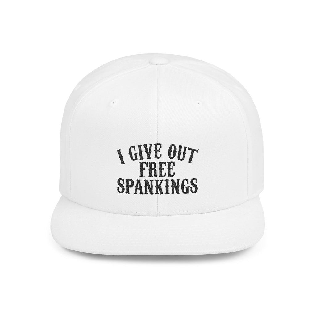 Snapback Hat — "I Give Out Free Spankings" Embroidered Flat Bill Cap