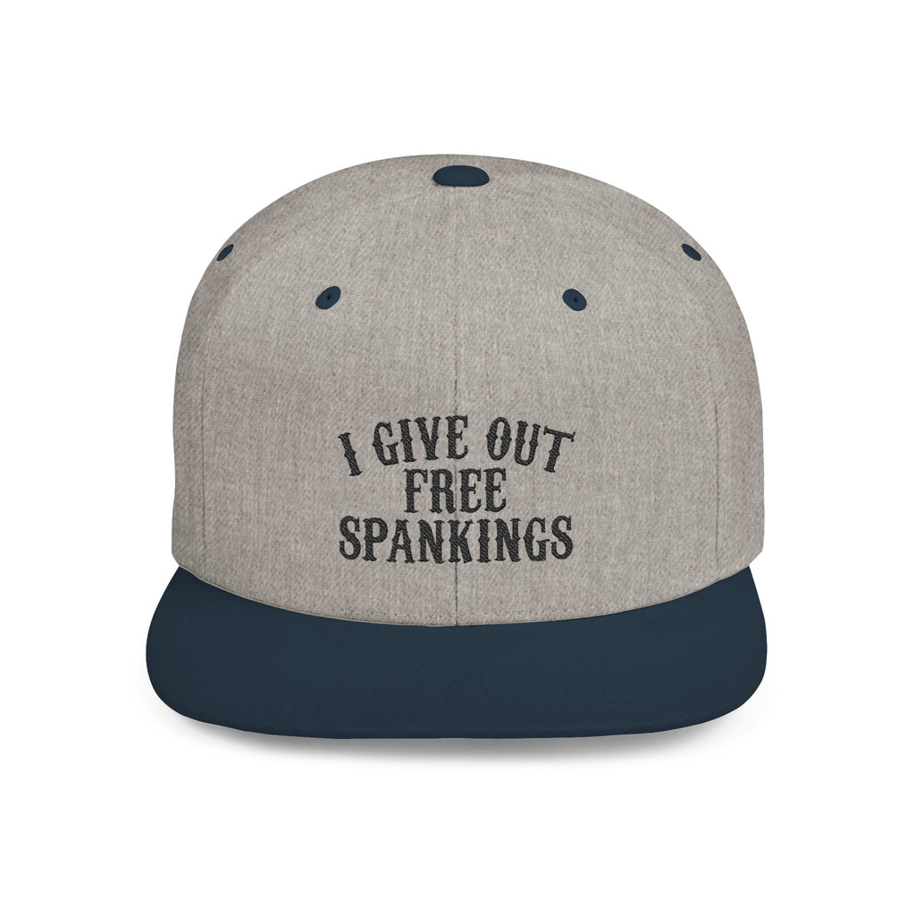 Snapback Hat — "I Give Out Free Spankings" Embroidered Flat Bill Cap