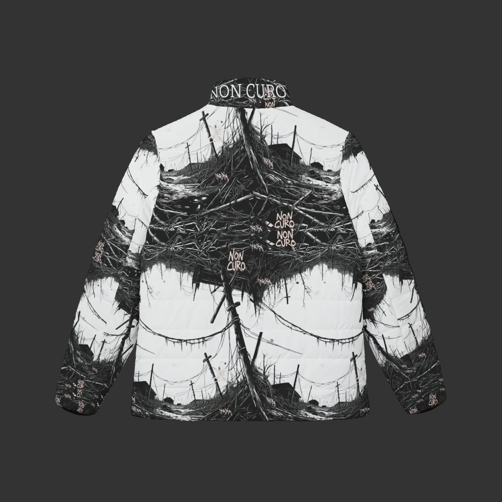 "NON CURO" WOMEN'S PUFFER JACKET — "STRANGER THINGS"  SETTING ALL OVER PRINT