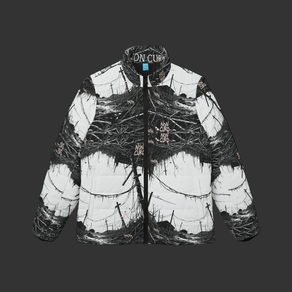 "NON CURO" WOMEN'S PUFFER JACKET — "STRANGER THINGS"  SETTING ALL OVER PRINT