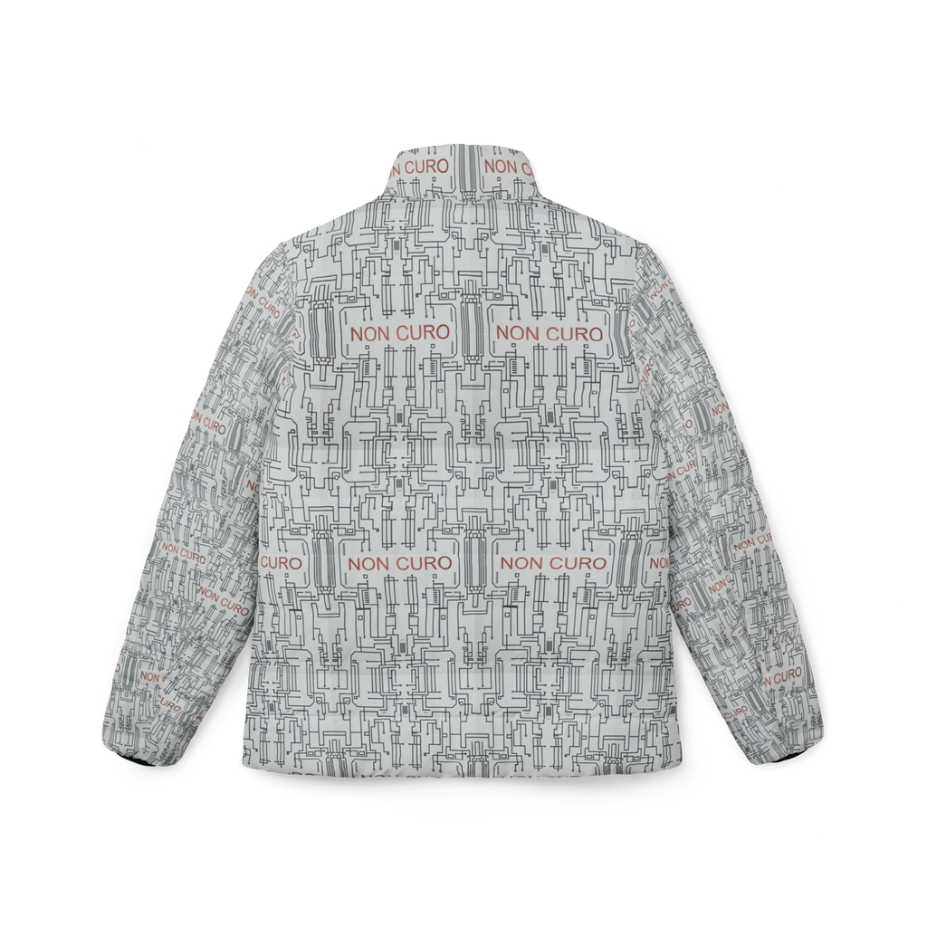 "NON CURO" WOMEN'S PUFFER JACKET —WHITE CIRCUIT-BOARD WINTER COAT