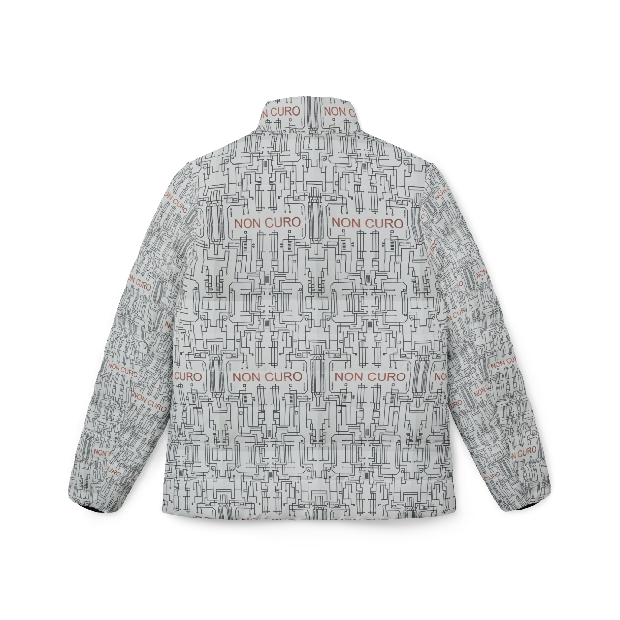 "NON CURO" WOMEN'S PUFFER JACKET —WHITE CIRCUIT-BOARD WINTER COAT