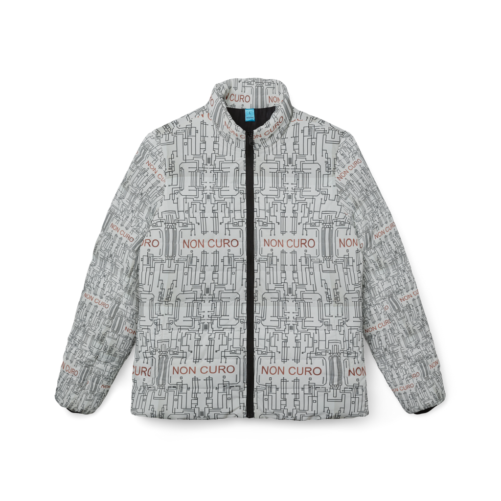 "NON CURO" WOMEN'S PUFFER JACKET —WHITE CIRCUIT-BOARD WINTER COAT