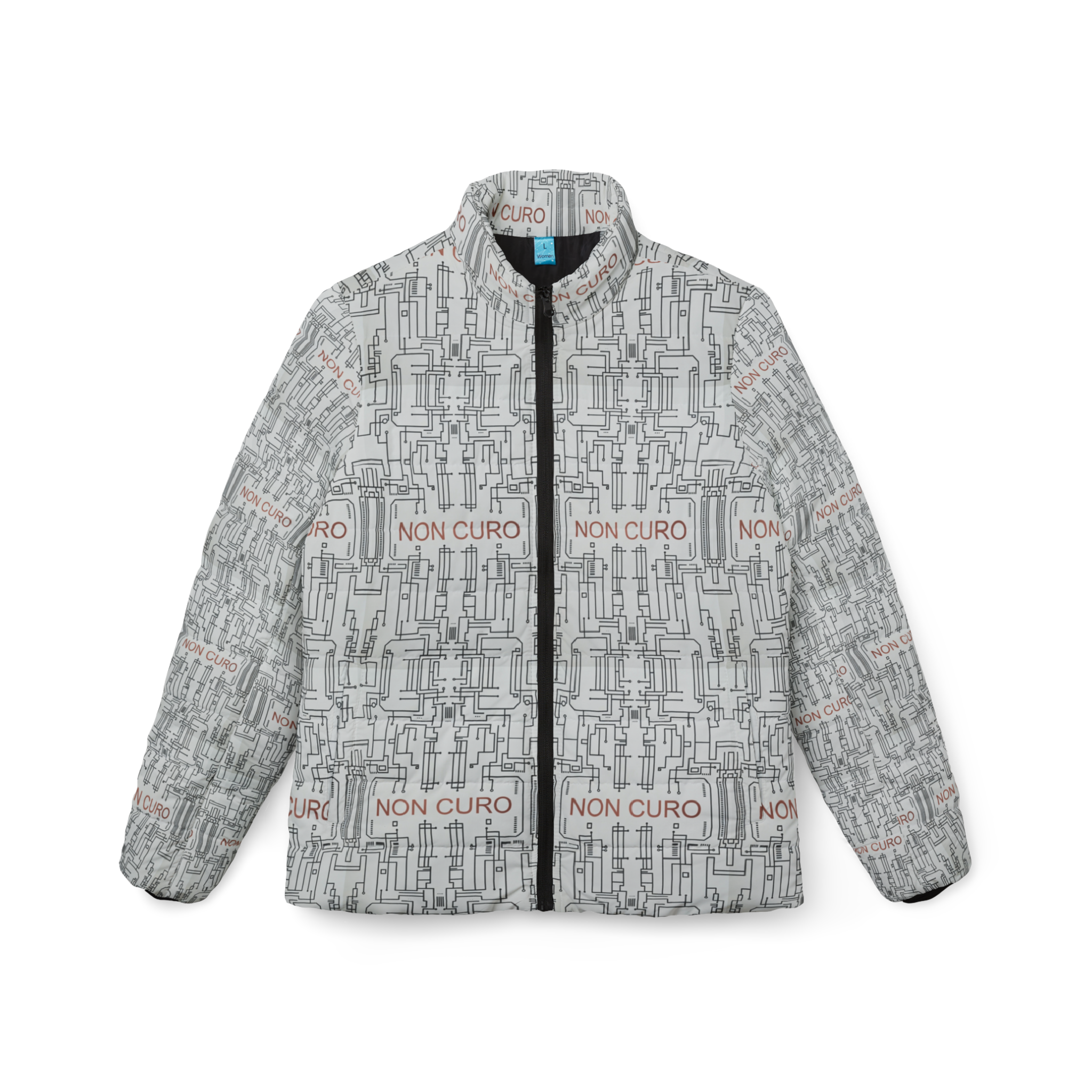 "NON CURO" WOMEN'S PUFFER JACKET —WHITE CIRCUIT-BOARD WINTER COAT