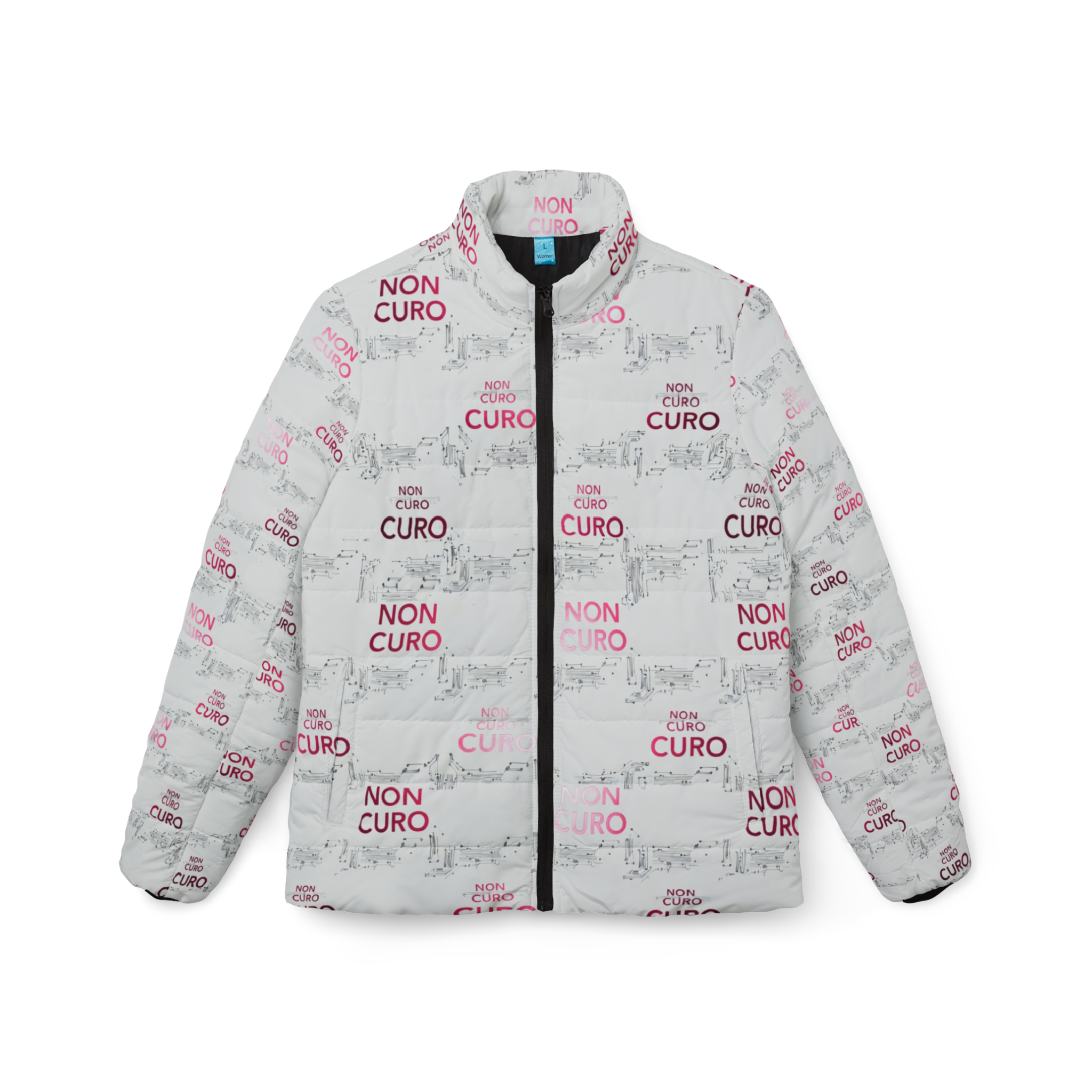 "NON CURO" WOMEN'S PUFFER JACKET —WHITE CIRCUIT-BOARD WINTER COAT