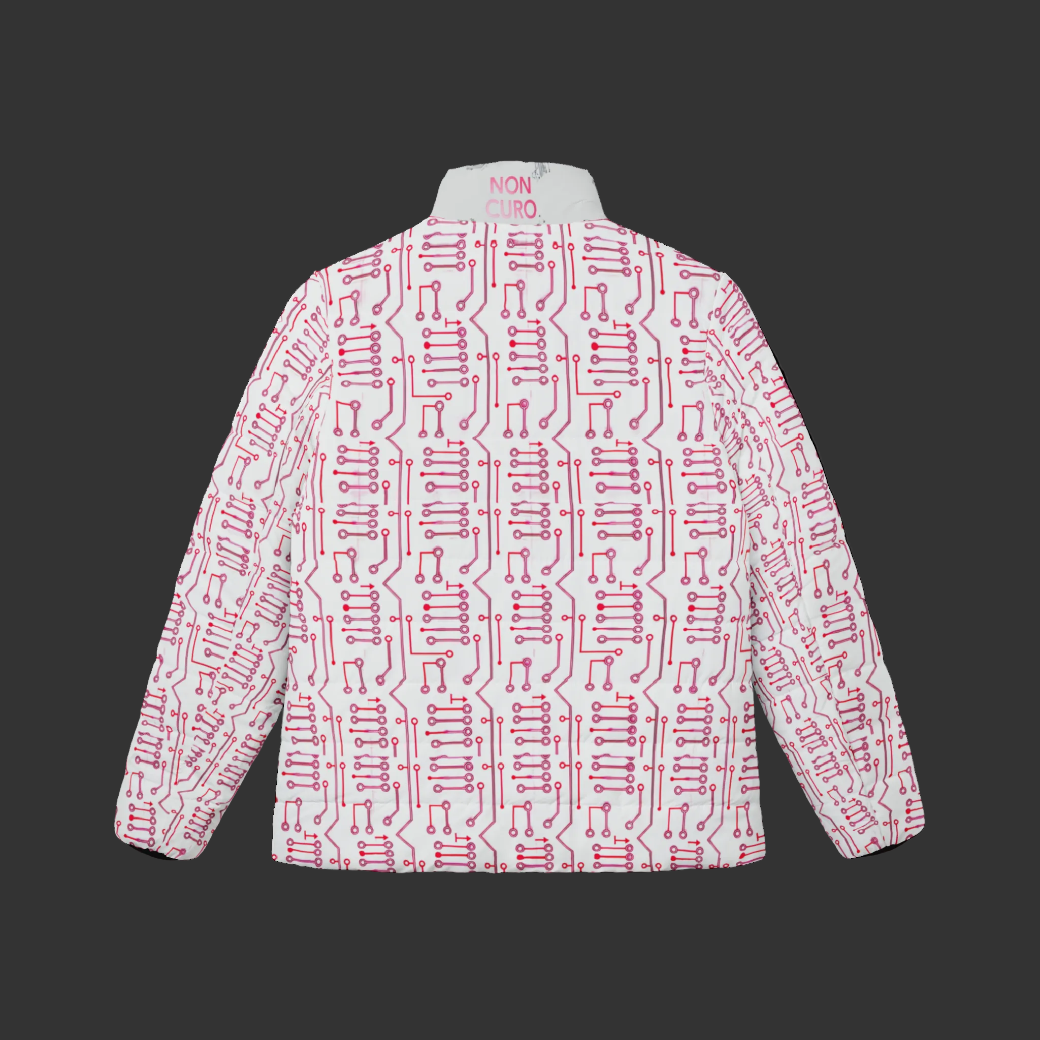 WOMEN’S PUFFER JACKET — “NON CURO” PINK CIRCUIT-BOARD WINTER COAT