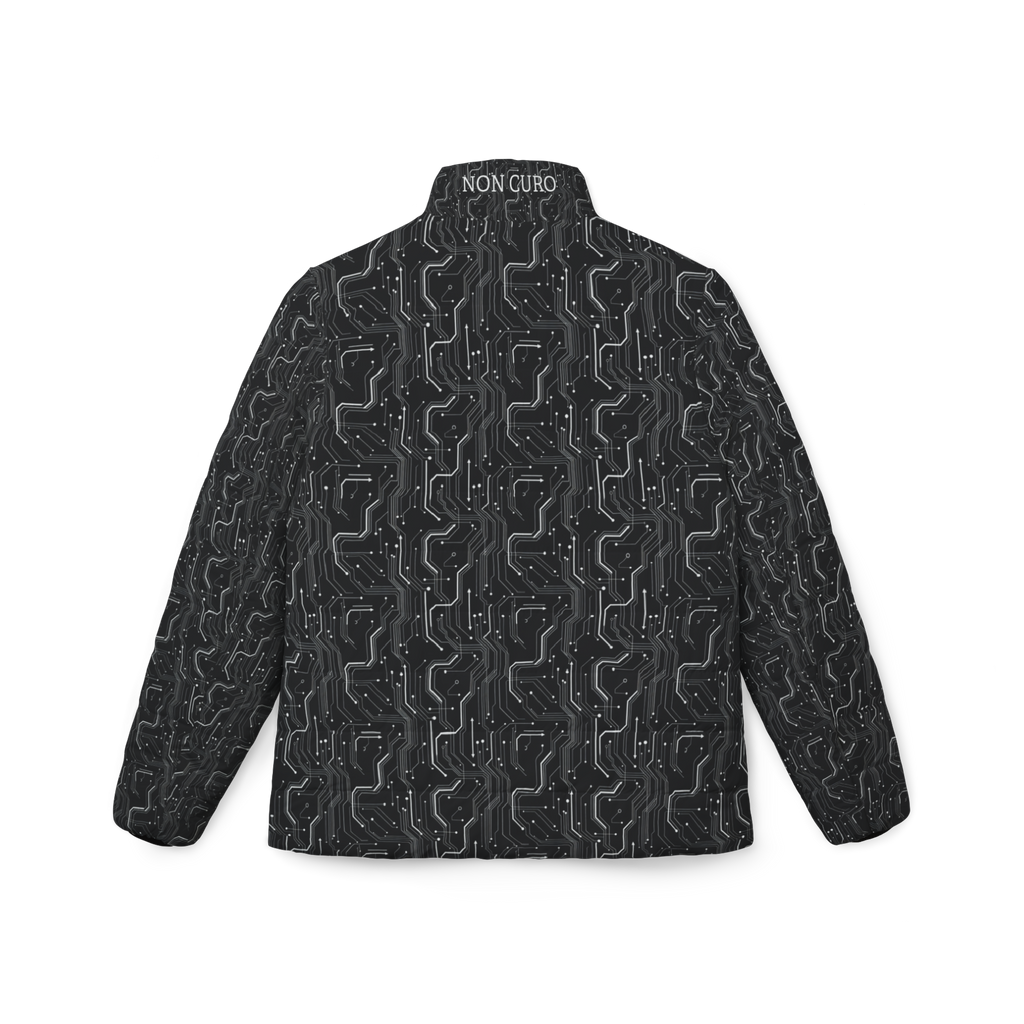 "NON CURO" Women's Puffer Jacket —Circuit-Board Black
