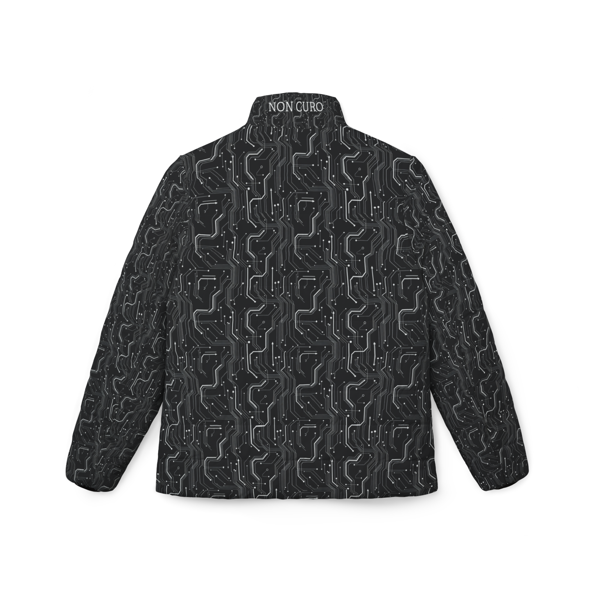 "NON CURO" Women's Puffer Jacket —Circuit-Board Black