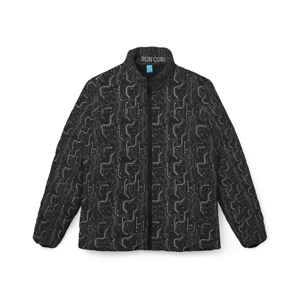 "NON CURO" Women's Puffer Jacket —Circuit-Board Black