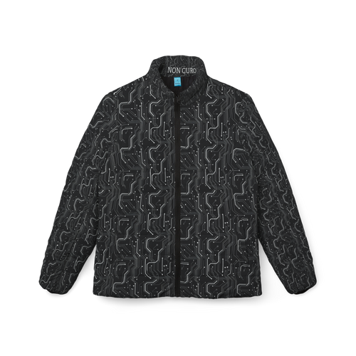 "NON CURO" Women's Puffer Jacket —Circuit-Board Black
