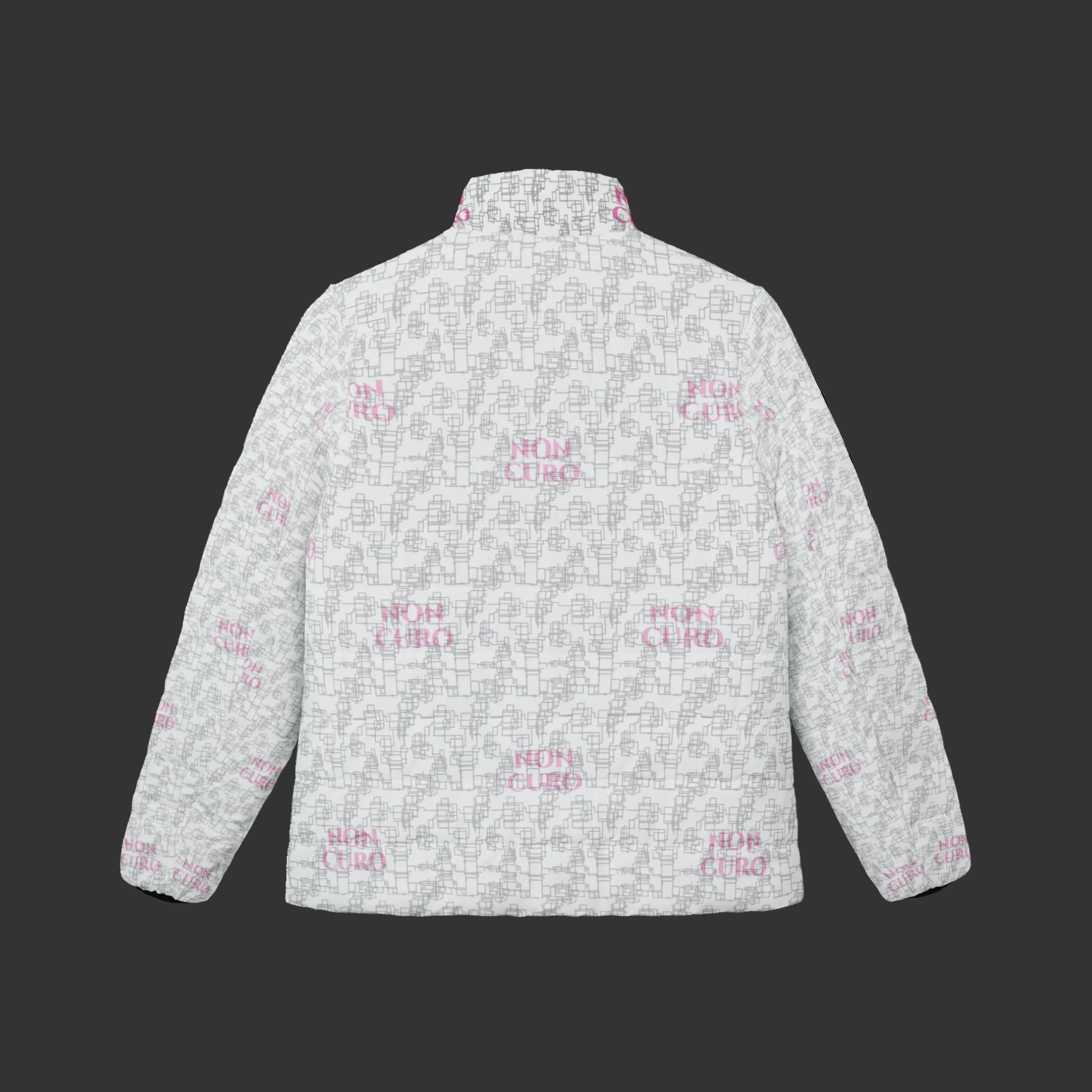 "NON CURO" Women's Puffer Jacket — White Circuit-Board Winter Coat