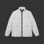 "NON CURO" Women's Puffer Jacket — White Circuit-Board Winter Coat