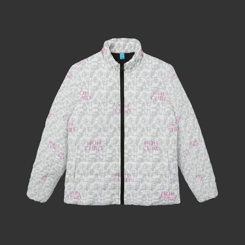 "NON CURO" Women's Puffer Jacket — White Circuit-Board Winter Coat