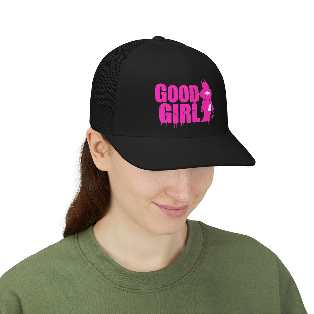 Good Girl Trucker Cap — Pink Graphic Snapback Hat