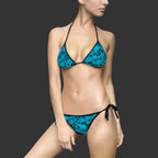 Teal Floral and skulls  — Women's String Bikini Swimsuit