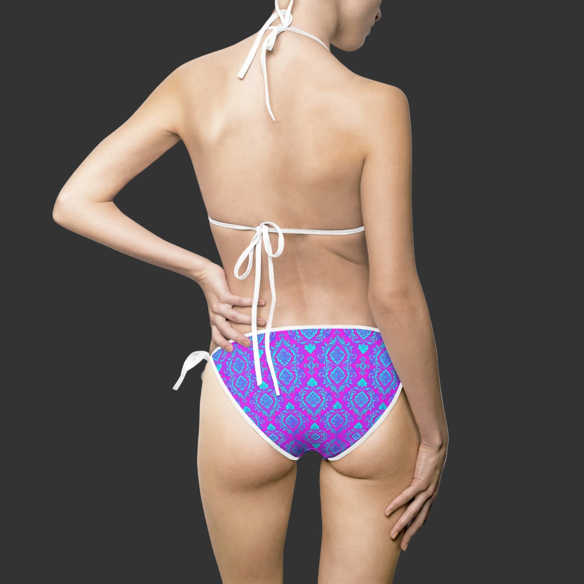 Bright Pink on Purple "NON CURO" Bikini Swimsuit — Handcrafted Art Print