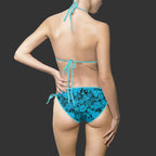 Teal Floral and skulls  — Women's String Bikini Swimsuit