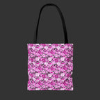 Cute Pink & Black Skull Floral Tote Bag — Reusable Everyday Beach Shopping Bag