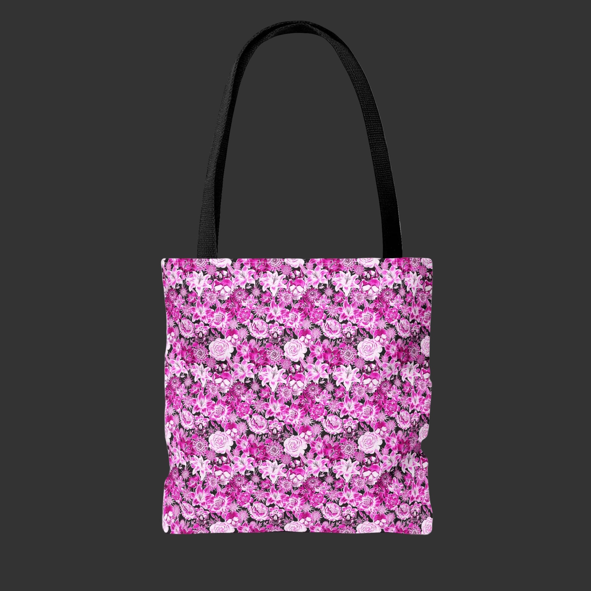 Cute Pink & Black Skull Floral Tote Bag — Reusable Everyday Beach Shopping Bag