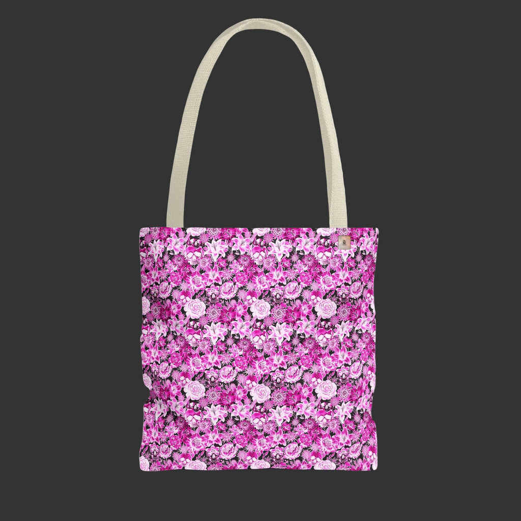 Cute Pink & Black Skull Floral Tote Bag — Reusable Everyday Beach Shopping Bag