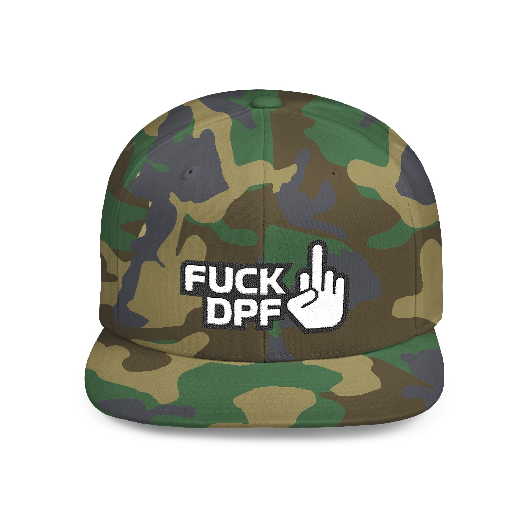 Flat Bill Snapback Hat — "F*** DPF" Embroidered Middle Finger Streetwear Cap