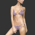 "NON CURO" GRAFFITI BIKINI SWIMSUIT — WOMEN'S TWO-PIECE WITH PINK "NON CURO" GRAFFITI BLACK PENCIL LINING
