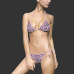 "NON CURO" GRAFFITI BIKINI SWIMSUIT — WOMEN'S TWO-PIECE WITH PINK "NON CURO" GRAFFITI BLACK PENCIL LINING