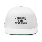Flat Bill Cap — "I Give Out Free Spankings" Embroidered Snapback