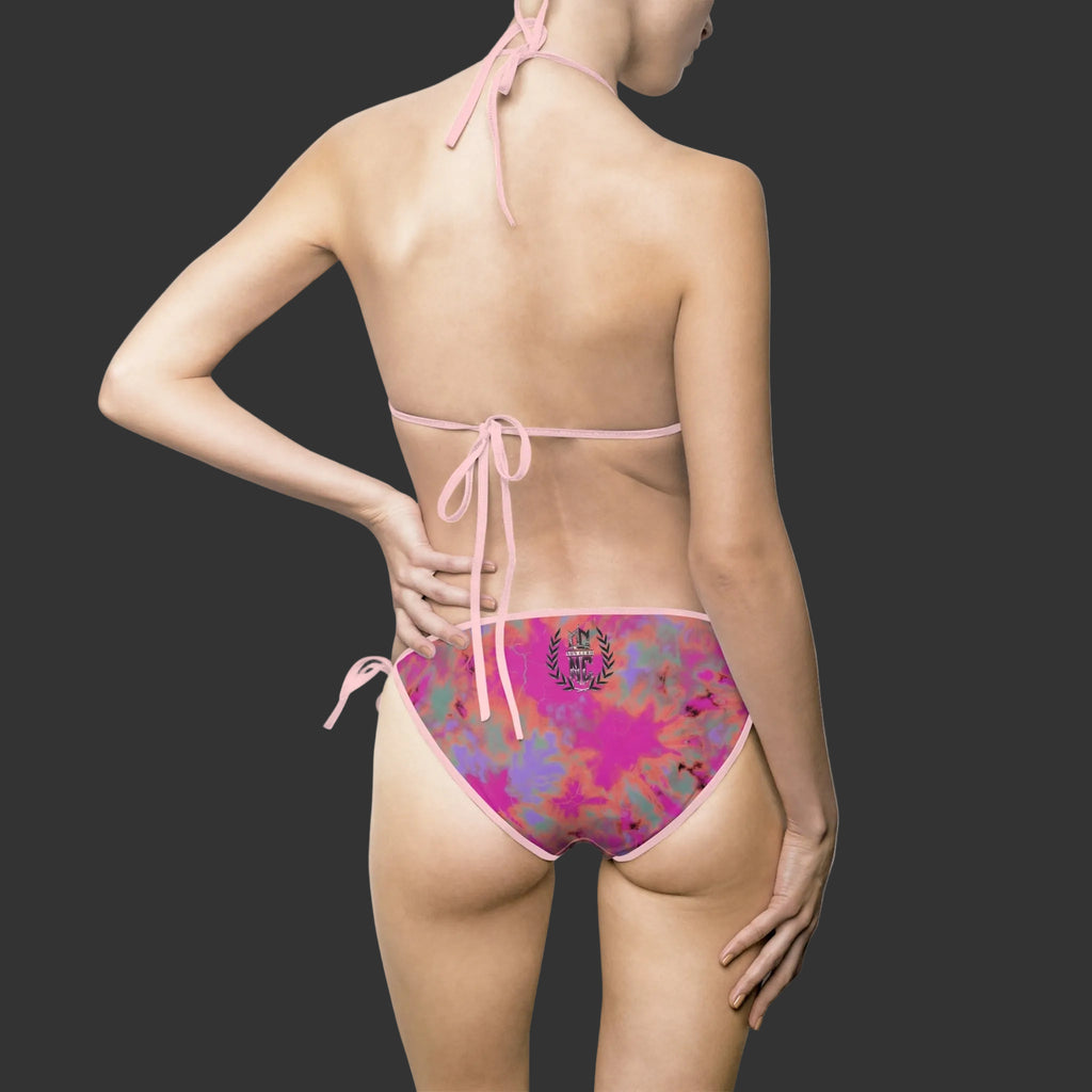 "NON CURO" Tie-Dye Bikini Swimsuit — Bold & Light Pink Splash