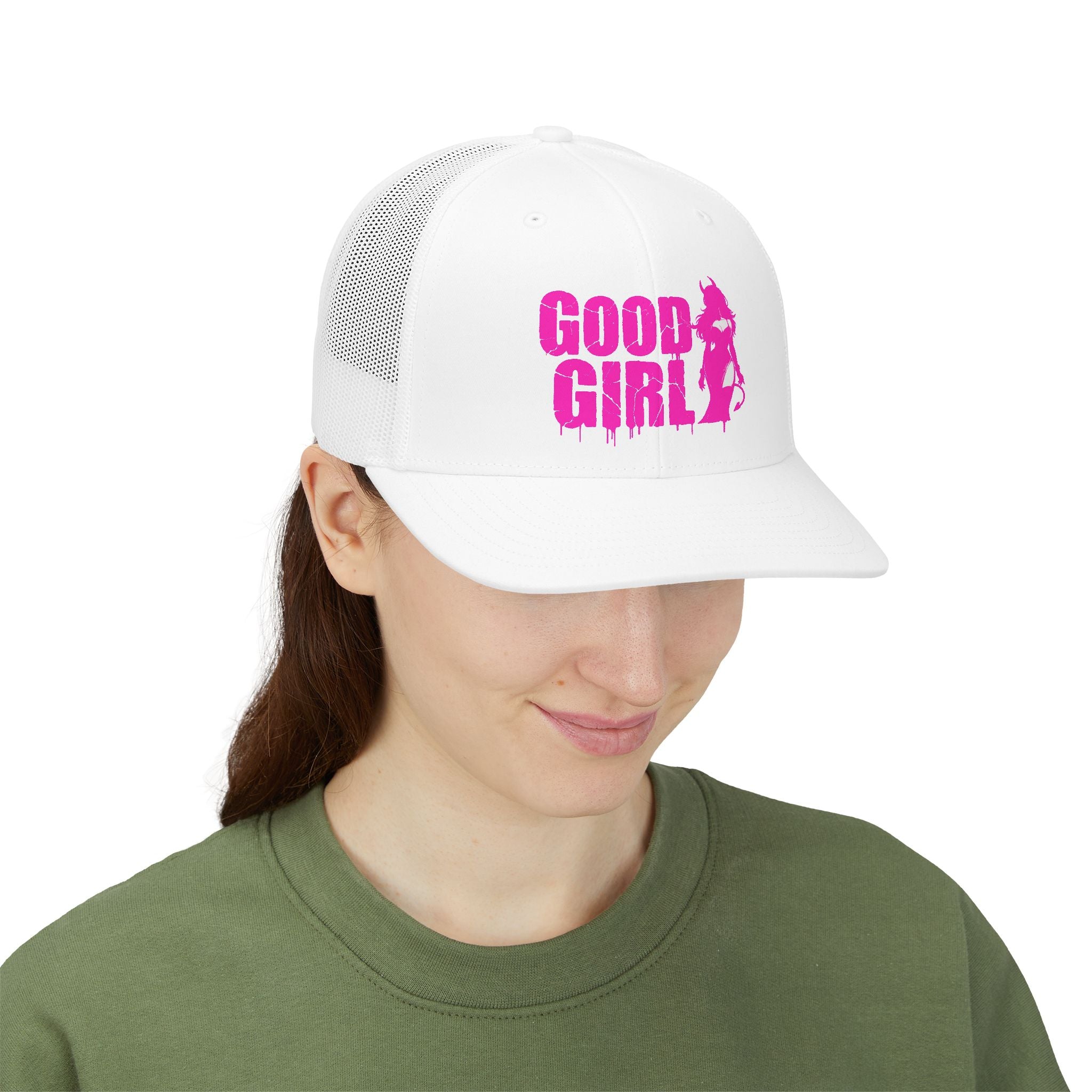 Good Girl Trucker Cap — Pink Graphic Snapback Hat