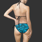 Teal Floral and skulls  — Women's String Bikini Swimsuit