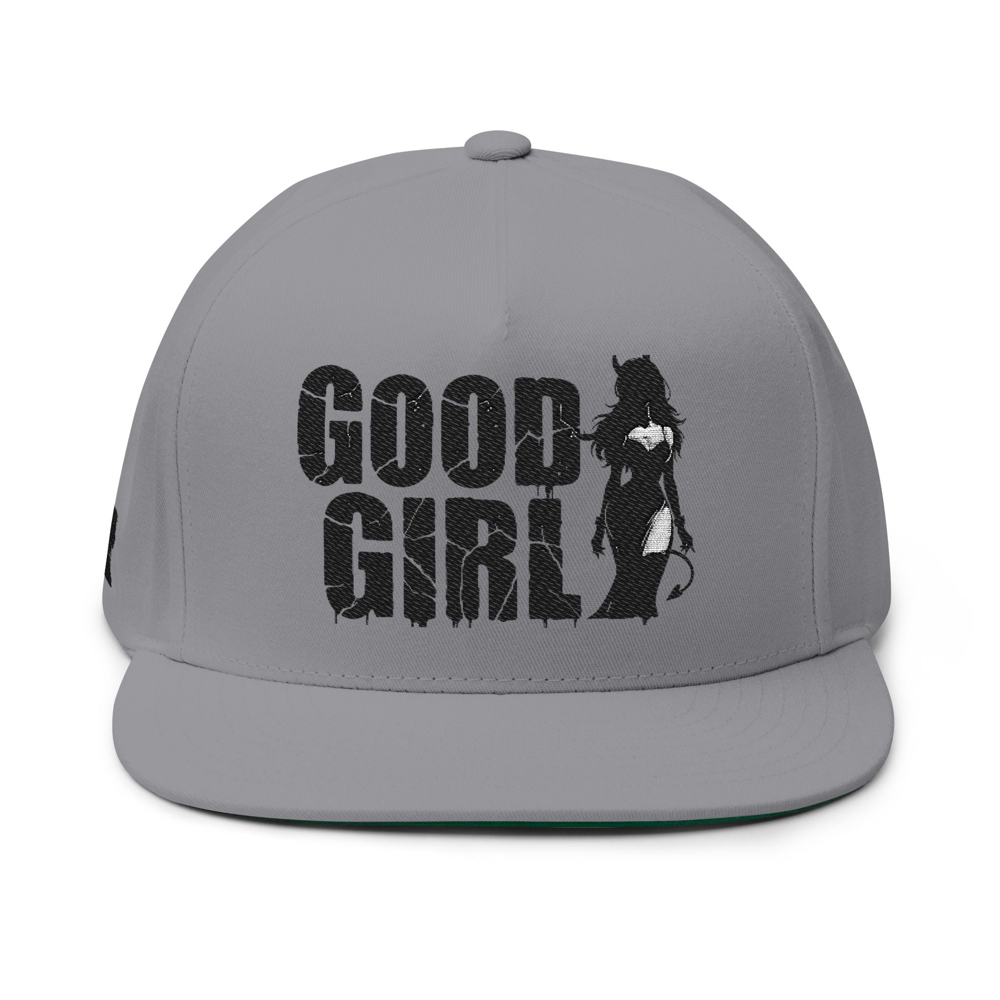 Flat Bill Cap — "Good Girl" Embroidered Devil Girl Snapback