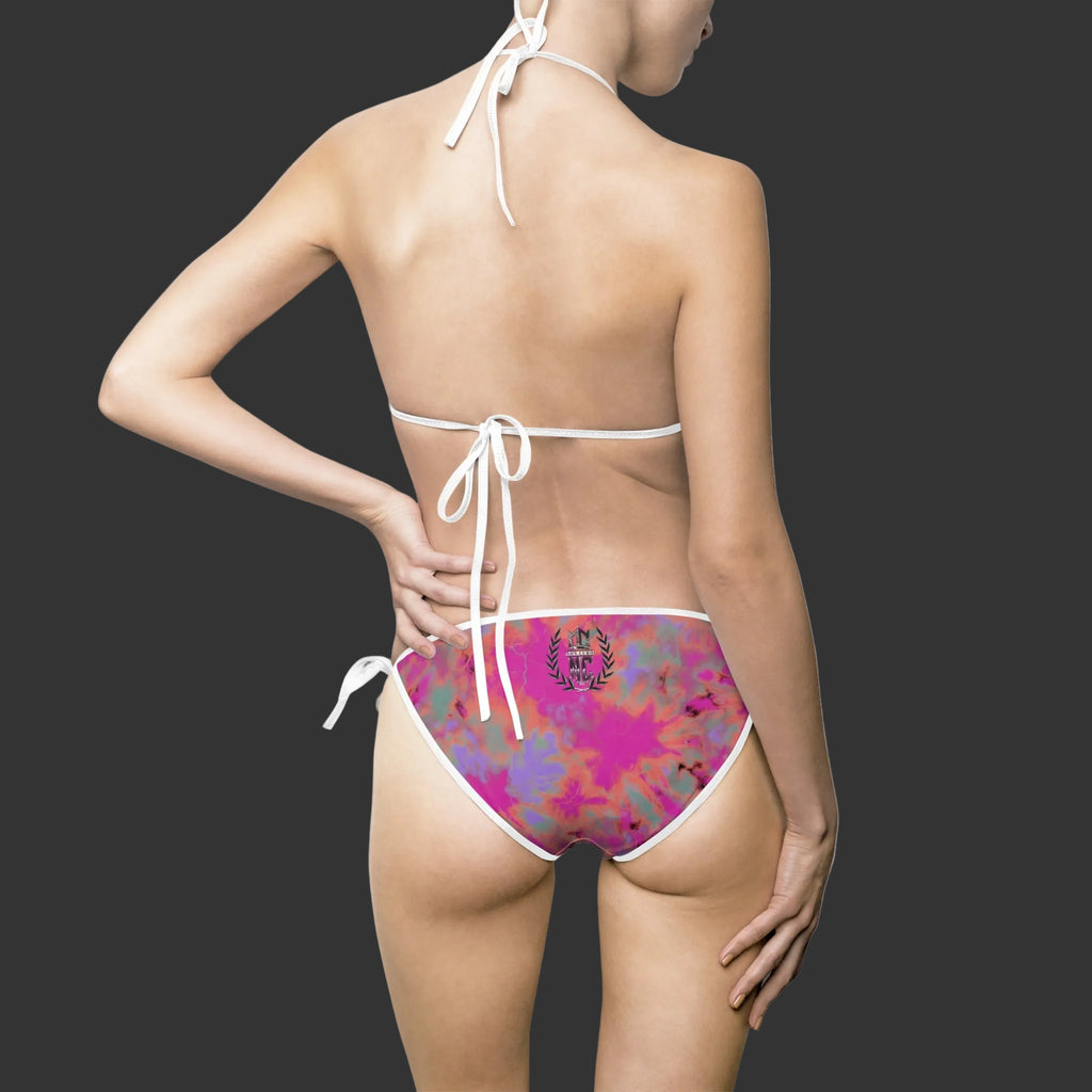 "NON CURO" Tie-Dye Bikini Swimsuit — Bold & Light Pink Splash