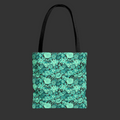 Turquoise Skull & Floral Pattern Tote Bag — All-Over-Print
