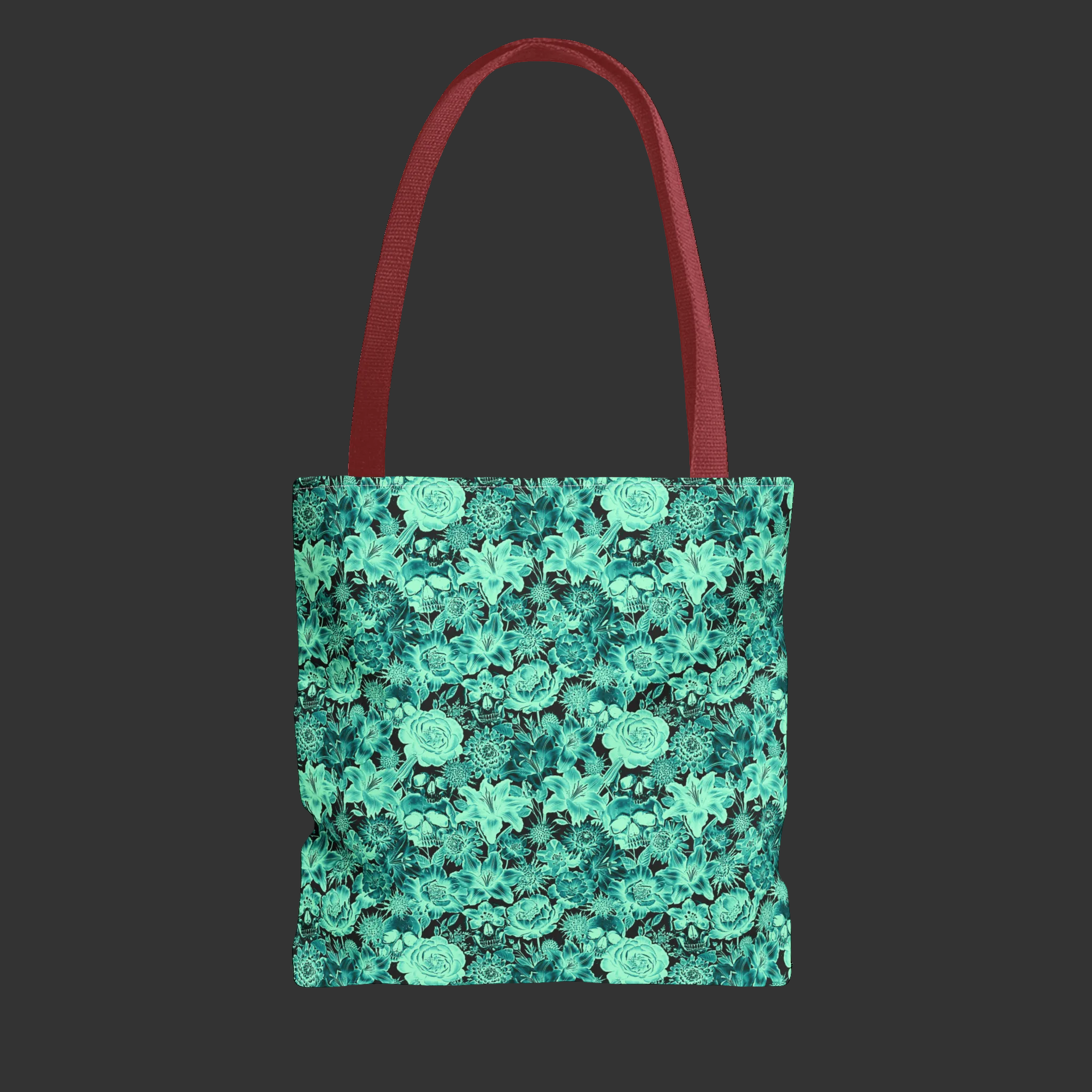Turquoise Skull & Floral Pattern Tote Bag — All-Over-Print
