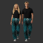 Marbled Teal Wide Leg Joggers | Soft Unisex Sweatpants