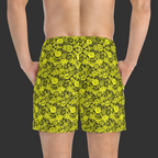 'Non Curo' Yellow & Black Skull Floral Swim Trunks — All-Over-Print