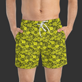 'Non Curo' Yellow & Black Skull Floral Swim Trunks — All-Over-Print