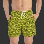 'Non Curo' Yellow & Black Skull Floral Swim Trunks — All-Over-Print