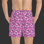 Non Curo Pink Floral Skull Swim Trunks — All-Over Print Summer Swim Shorts
