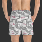 NON CURO PATTERN SWIM TRUNKS — WHITE & PINK ALL-OVER PRINT BEACH SHORTS